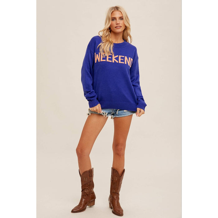 Weekend Crewneck Pullover Sweater in Cobalt Blue