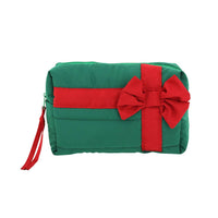 Christmas Gift Bow Quilted Cosmetic Pouch Bag: Pink