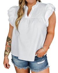 Textured Flutter Sleeve Plus Size Blouse in White