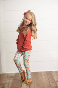 Girl’s Ruffled Hoodie & Leggings Set in Rust
