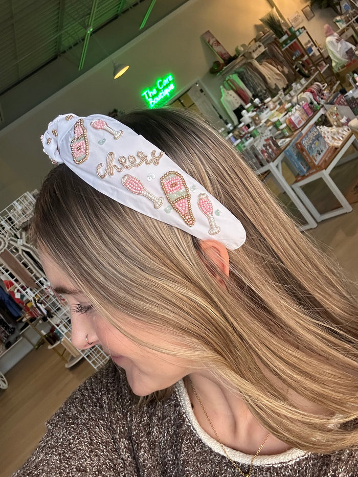 Cheers Champagne Embroidered Headband