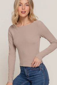 Long Sleeve Boat Neck Top in Natural