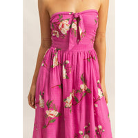 Floral Print Strapless Jumpsuit in Magenta