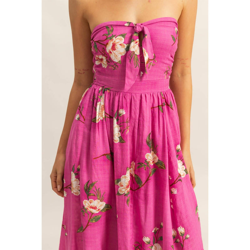 Floral Print Strapless Jumpsuit in Magenta