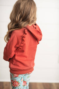 Girl’s Ruffled Hoodie & Leggings Set in Rust