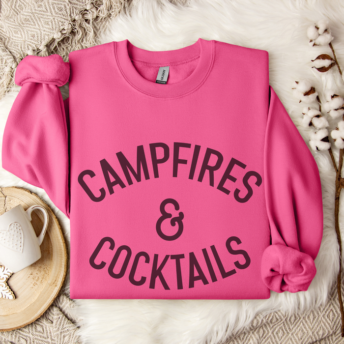 Campfires and Cocktails Crewneck Sweatshirt in Hot Pink