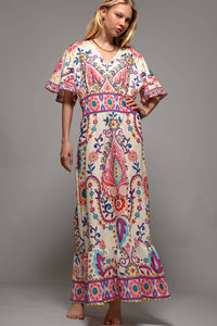Paisley Flutter Sleeve Smocked Dress in Ivory