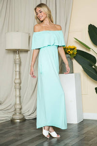 Off Shoulder Maxi Dress with Pocket in Mint