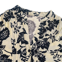 Vintage Printed Standing Collar Shirt in Navy Blue & White