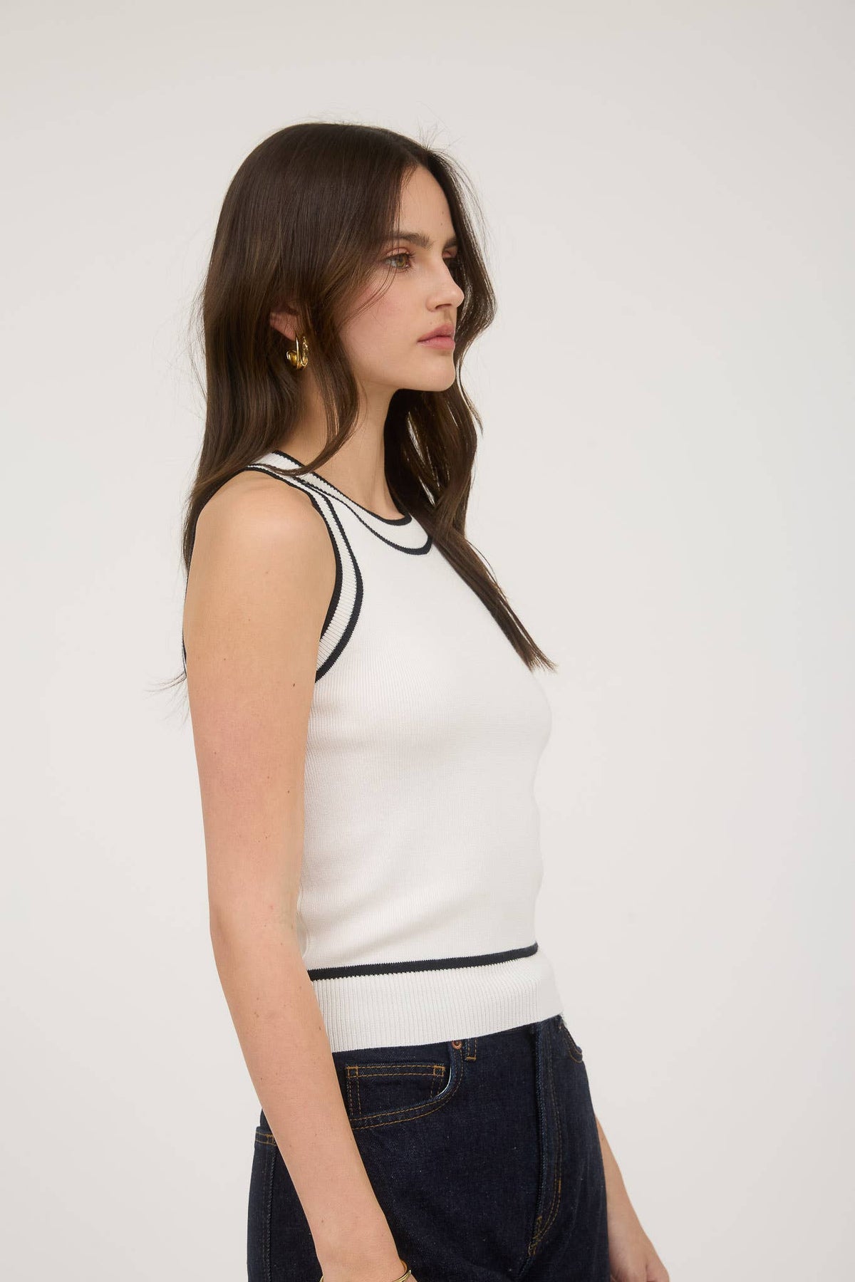 Contrast Stripe Sweater Knit Halter Top in Ivory