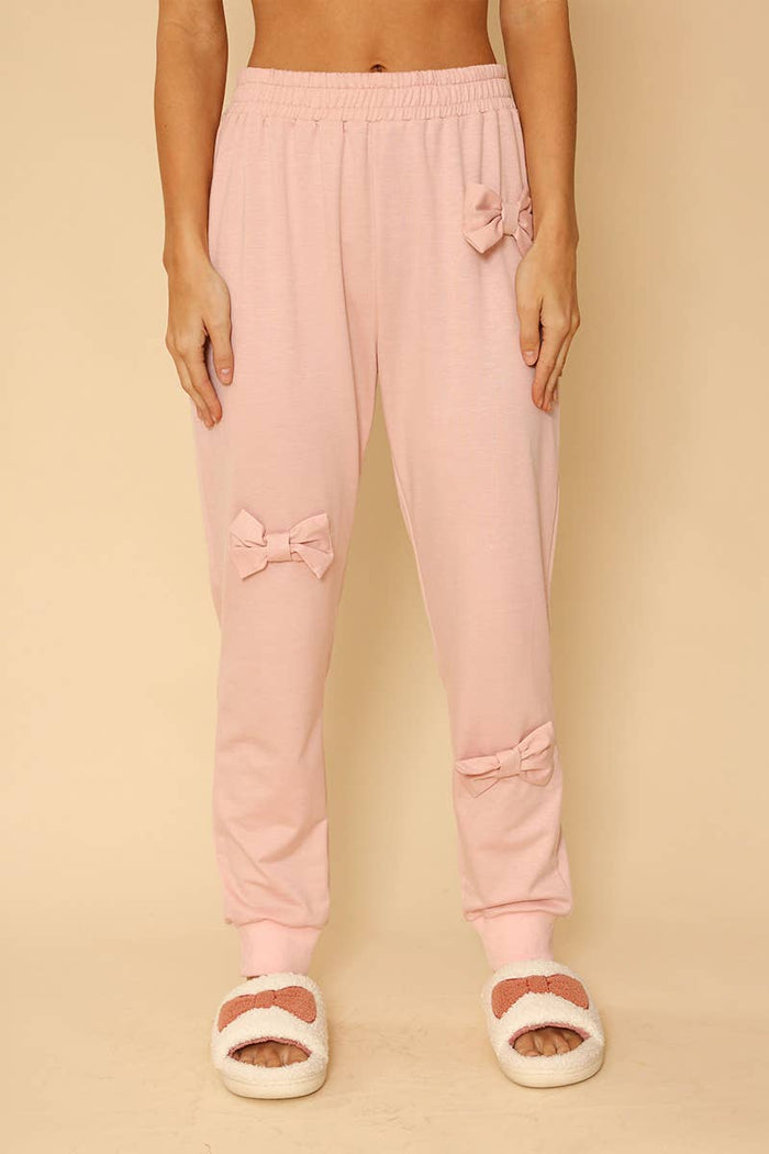 Bow Expression Jogger Sweatpants in Baby Pink
