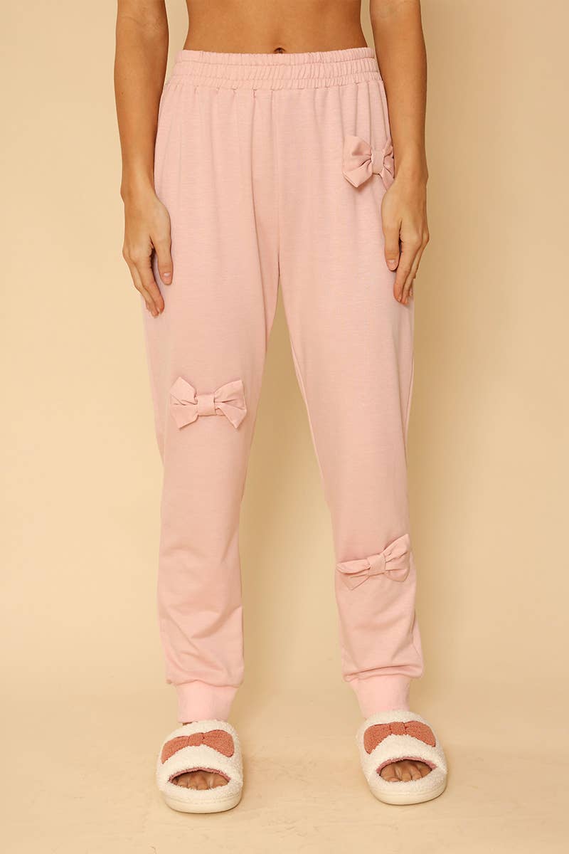 Bow Expression Jogger Sweatpants in Baby Pink