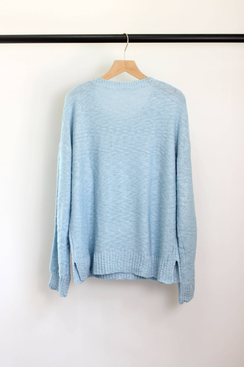 America Embroidered Sweater in Dusty Blue