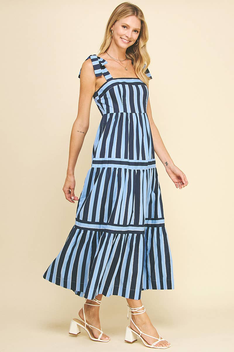 Striped Maxi Dress in Navy Blue