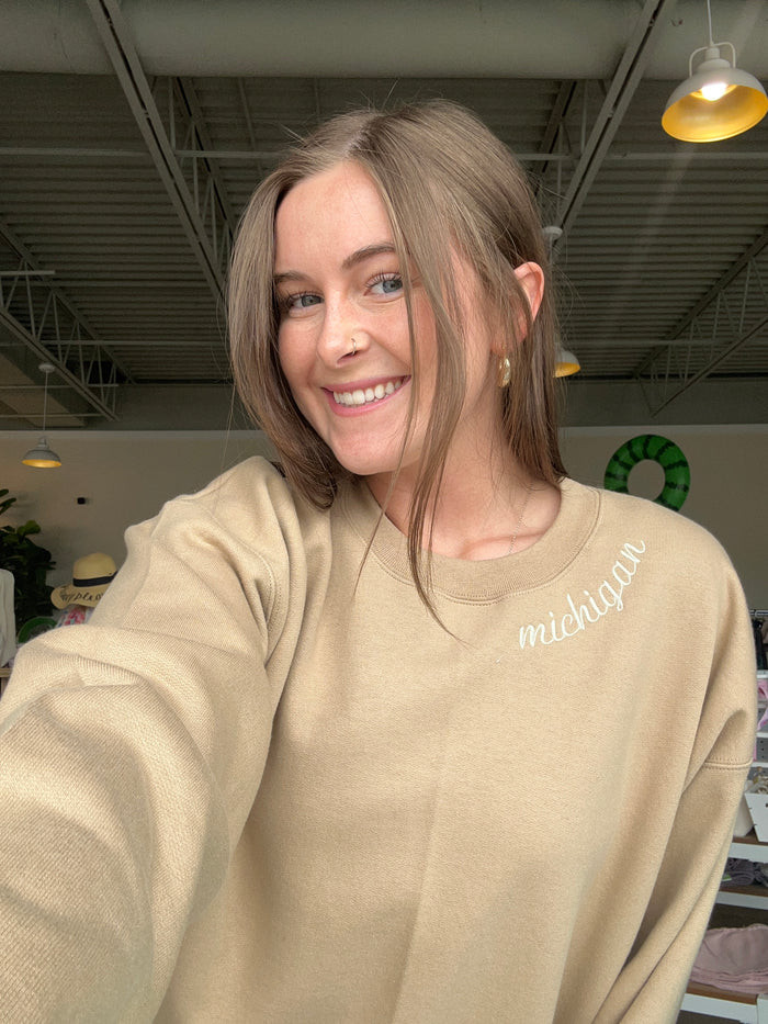 Michigan Embroidered Crewneck