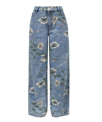 Street Style Loose Straight Floral Print Jeans