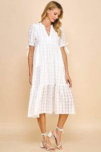 Gingham Print Tunic Dress in White
