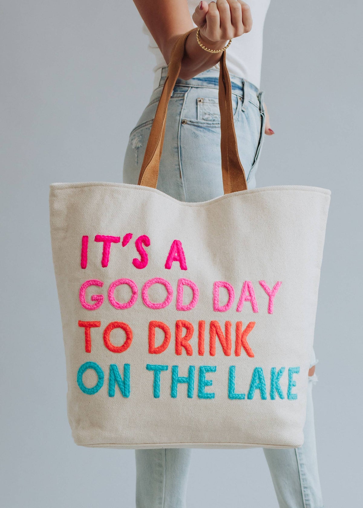 Drink On The Lake Tote in Cream