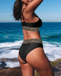 Leopard Mesh Trim Swimsuit in Black