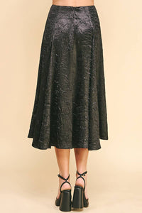Textured Satin Midi Skirt in Black