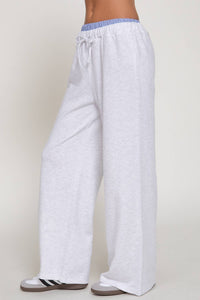 Elastic Waist Long Pants with Contrasting Checkered Panel
