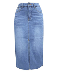 Slit Denim Midi Skirt in Light Blue
