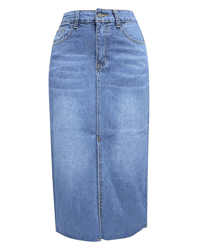 Slit Denim Midi Skirt in Light Blue