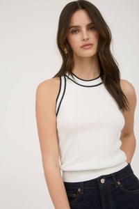 Contrast Stripe Sweater Knit Halter Top in Ivory