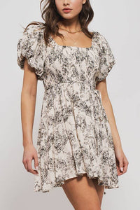 Floral Pleated Mini Dress in Black