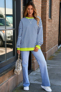 Colorful Striped Crewneck in Blue and Yellow