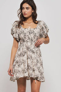 Floral Pleated Mini Dress in Black