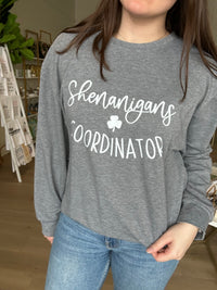 Shenanigans Coordinator Long Sleeve Tee in Gray