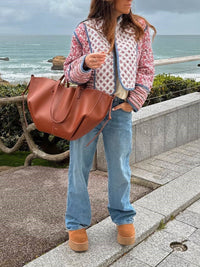 Reversible Floral Quilted Jacket in Blue and Pink