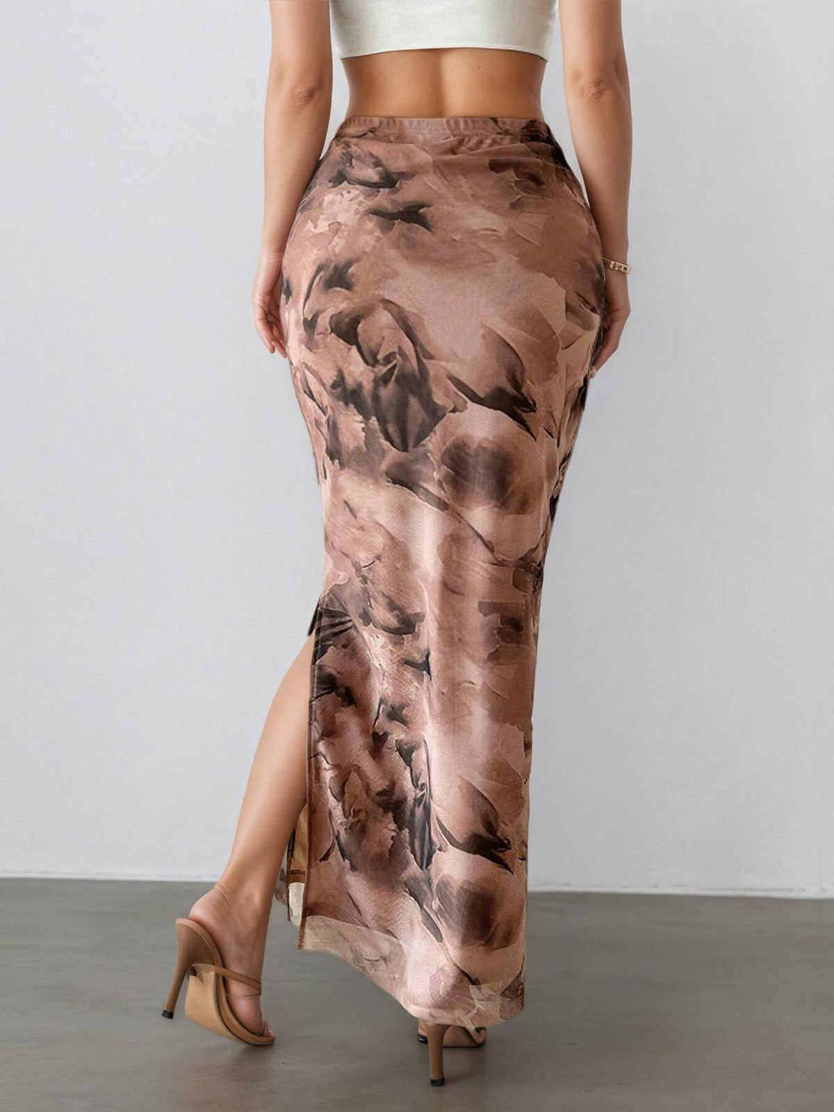 Printed Maxi with Side Slit in Coffee