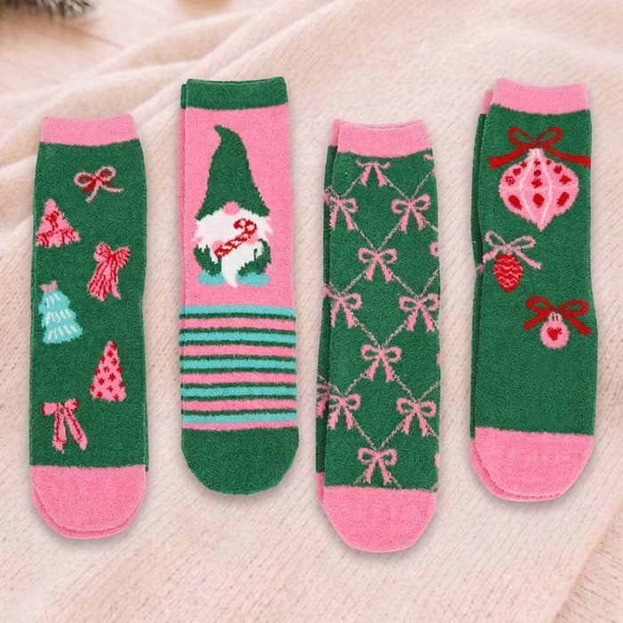12Pairs - Cozy Fuzzy Christmas Pattern Soft Socks