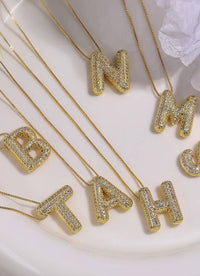 Initial Pavé Bubble Balloon Necklace in Gold