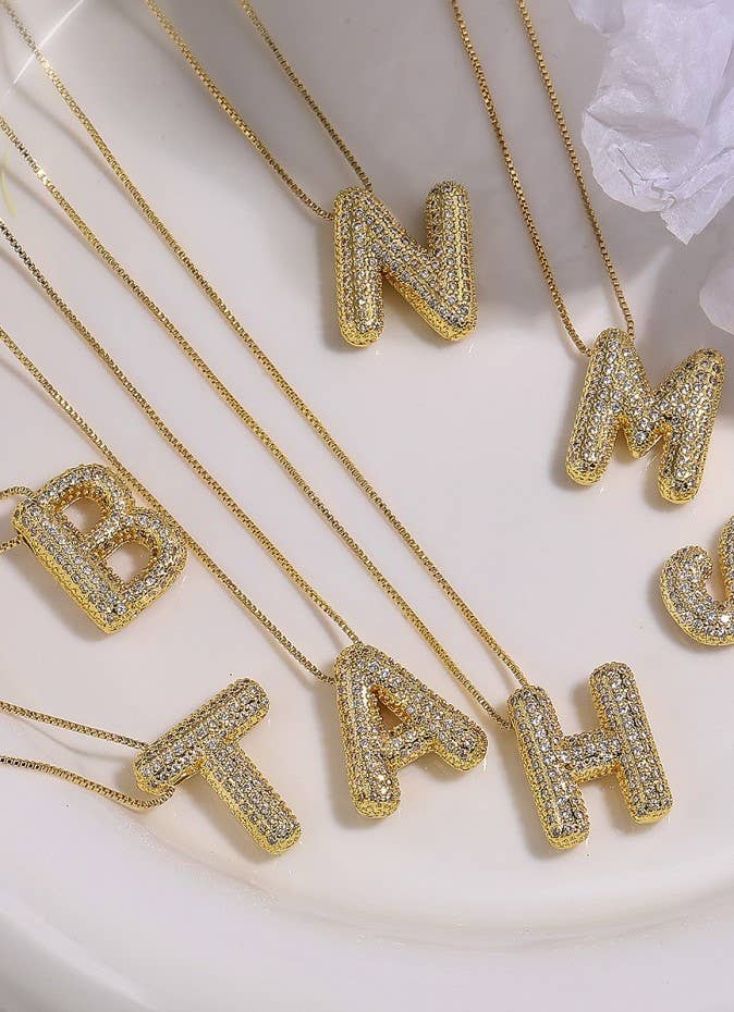 Initial Pavé Bubble Balloon Necklace in Silver