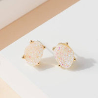 Druzy Sparkly Stone Crystals Stud Earrings: Rose Gold