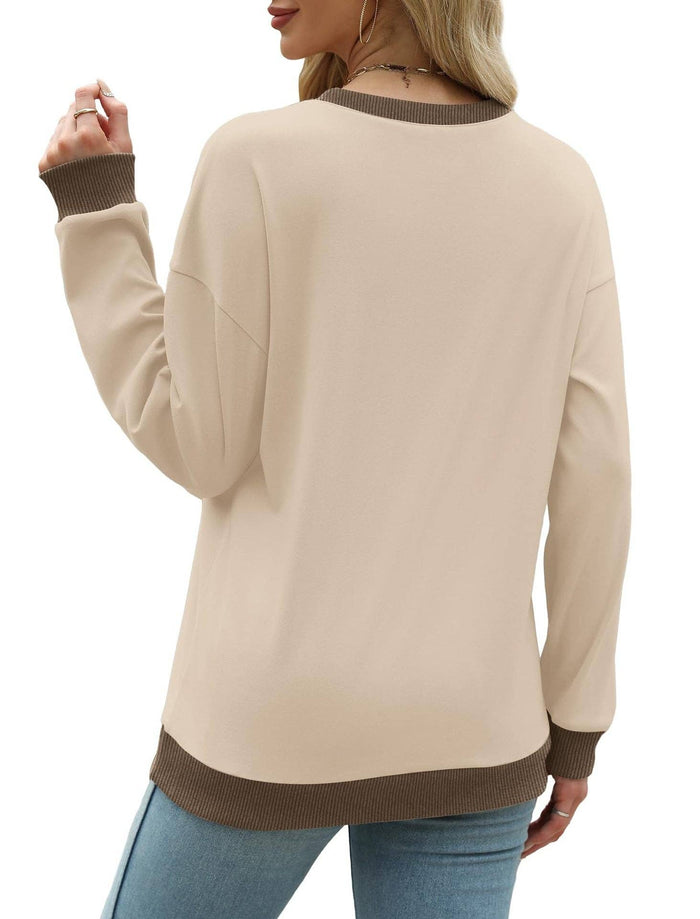 Colorblock Crewneck Pullover in Apricot
