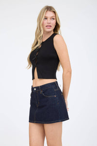 Cutout Bow Detail Ribbed Sweater Top in Dark Olive