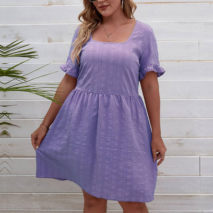 Purple Square Neck Textured Dress