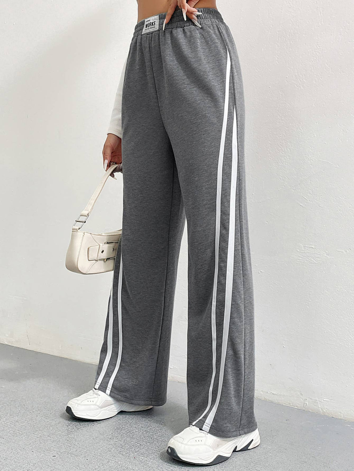 High Waist Baggy Striped Pants in Grey