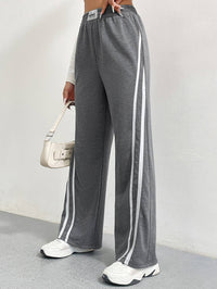 High Waist Baggy Striped Pants in Grey