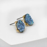Druzy Sparkly Stone Crystals Stud Earrings: Rose Gold