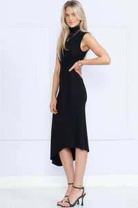 Solid High Neck Sleeveless Dress in Black