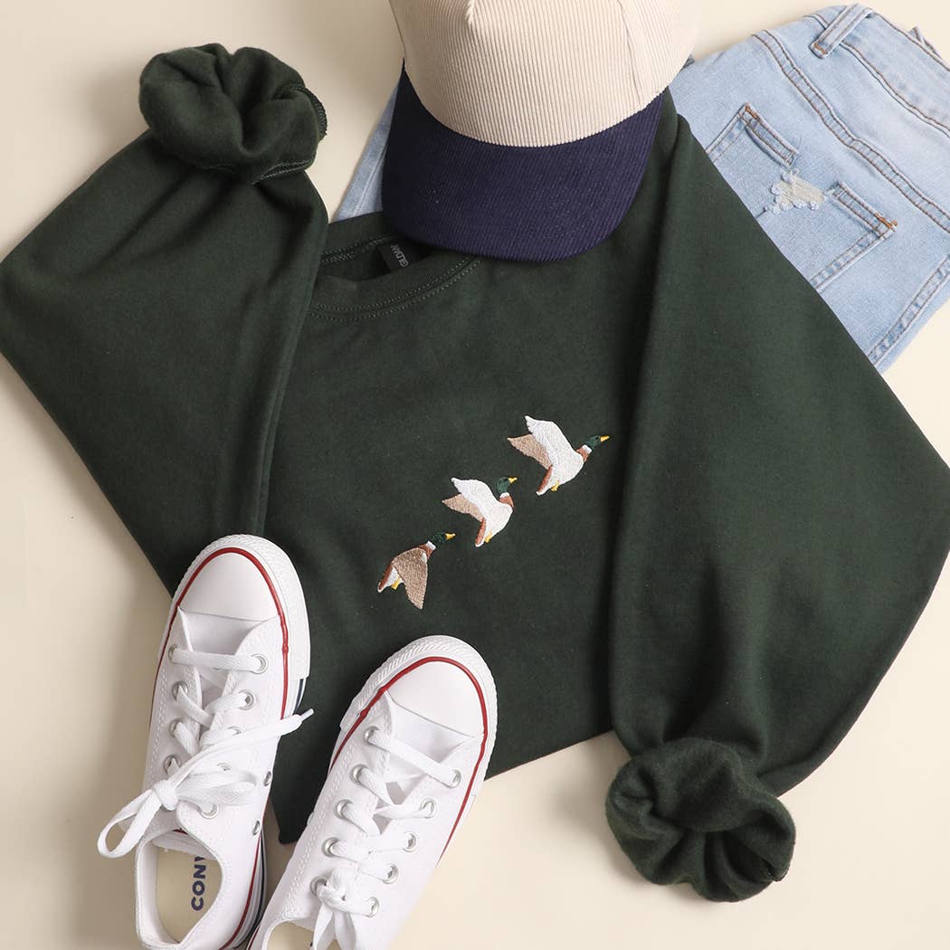 Flying Mallard Embroidered Heavyweight Fleece Sweatshirt: SAND / M