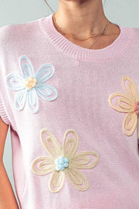 Dainty Floral Sweater Vest in Pink