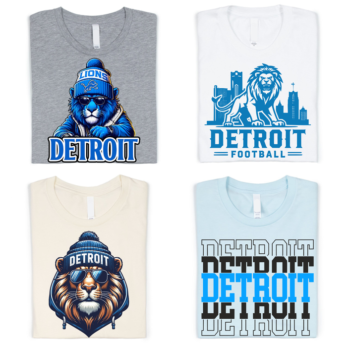 Detroit Lions Blue Beanie T-Shirt in White