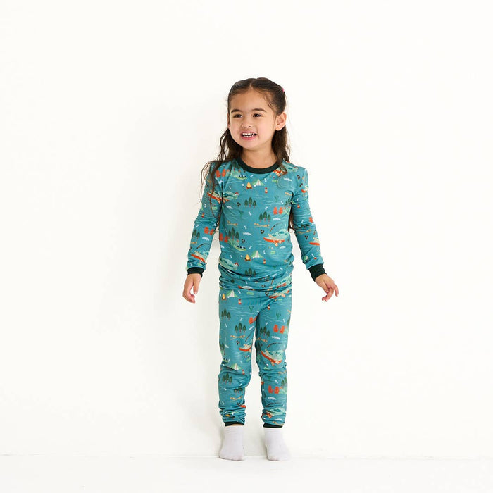 Lake Life Jump in the Lake Bamboo Kids Pajamas Sleepwear Set in Blue