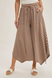 Drawstring Striped Wide Leg Palazzo Pants in Coco Combo